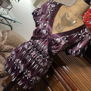 Cato Beautifully detailed Plum Multi-Colored Tie Back Blouse 💜🪻